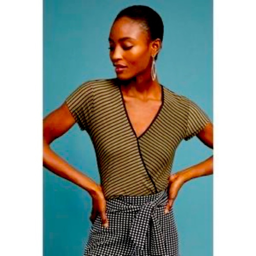 Maeve Green Striped Wrap T-Shirt